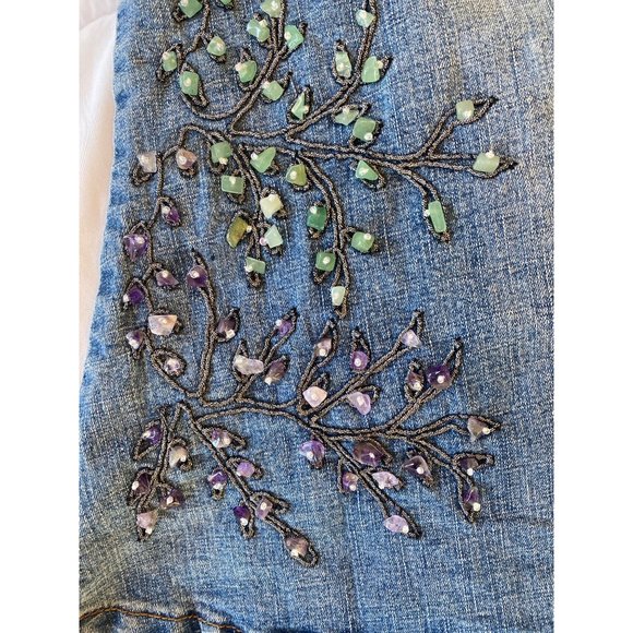 Mango Vintage Bead Applique Jean Skirt 33x25 5 pockets Cotton Stretch Medium - Picture 13 of 17